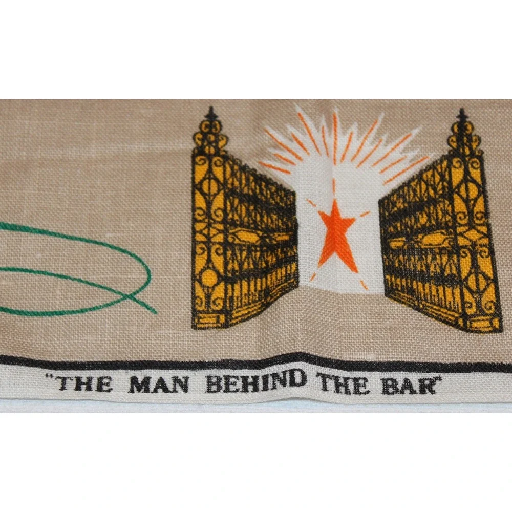 vintage Irish Linen Tea Towel The Man Behind The Bar poem Ireland 29x20